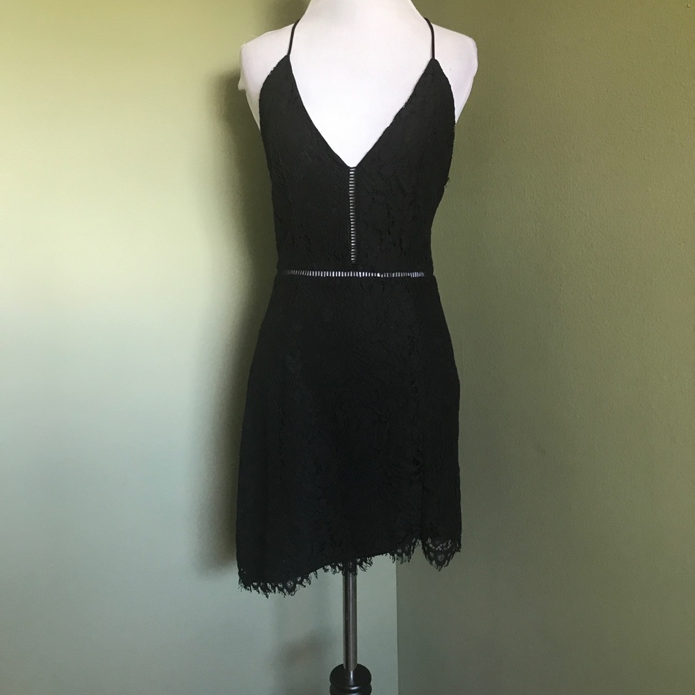 Storee women’s black lace open back Strappy dress size S
